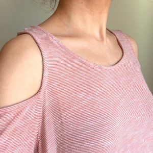 Pink and White Striped Cold Shoulder Top